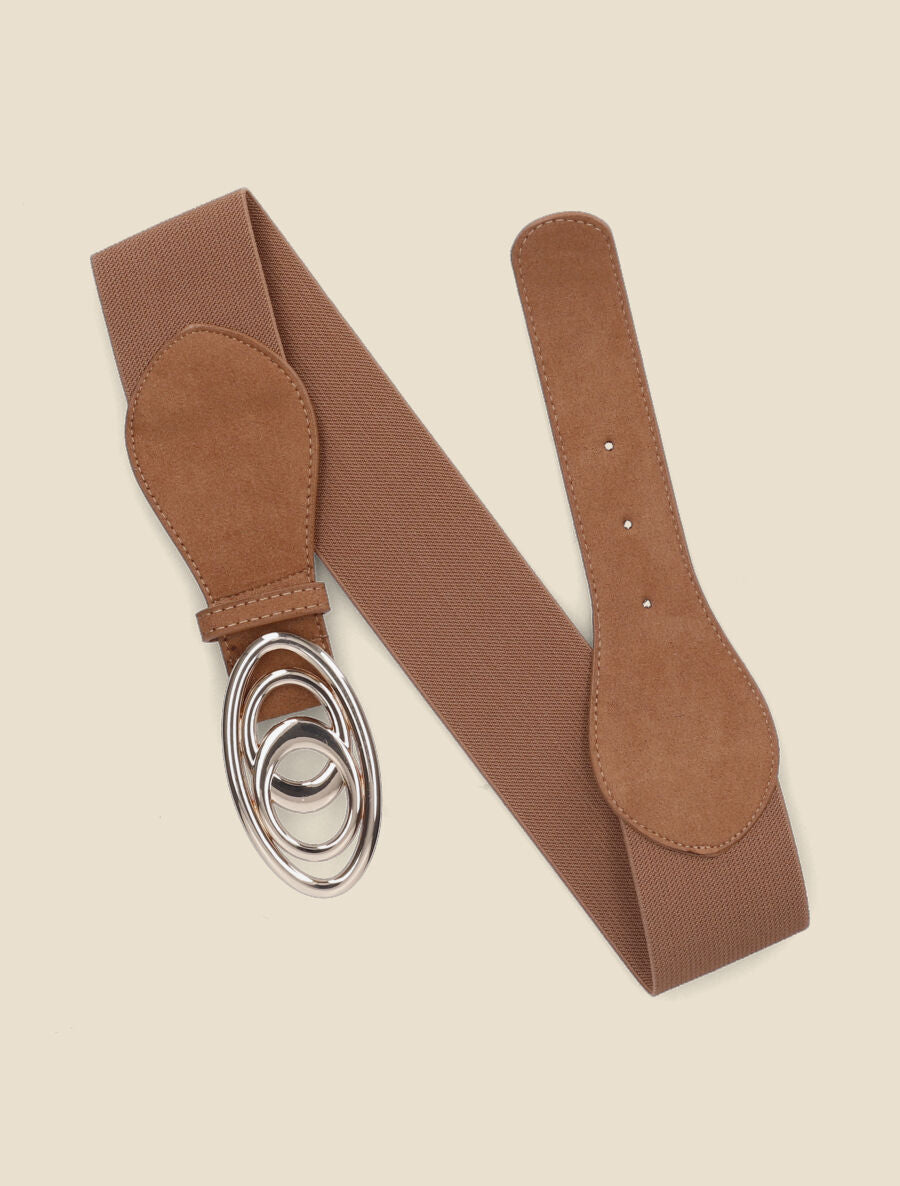 Ceinture en suédine à boucle ovale - Camel - 1