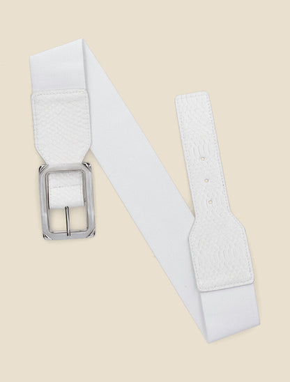 Ceinture python à boucle carrée - Blanc - 1