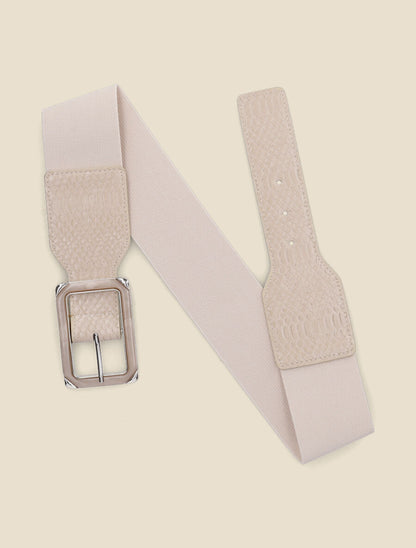 Ceinture python à boucle carrée - Beige - 1