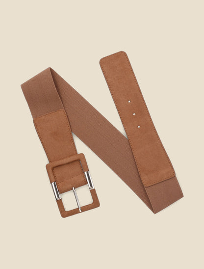 Ceinture élastiquée en suédine - Camel - 1