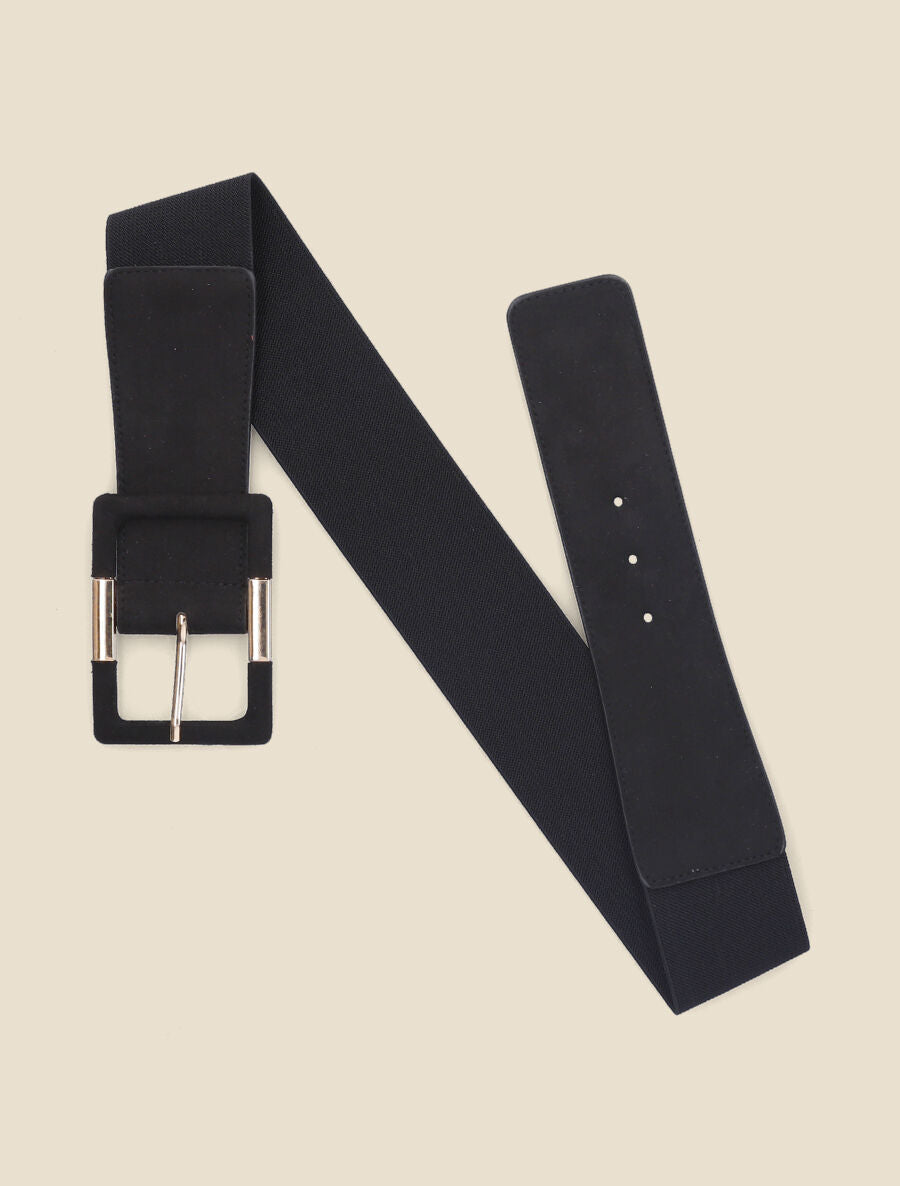 Ceinture élastiquée en suédine - Noir - 1