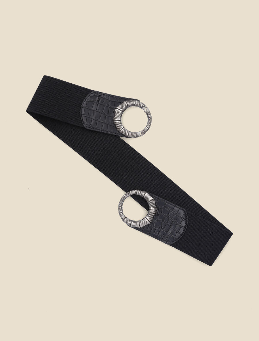 Ceinture élastiquée imprimé croco - Noir - 2