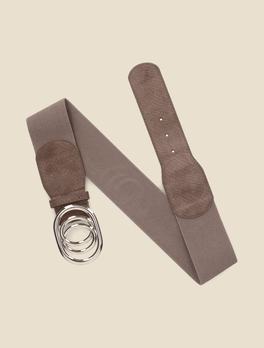 Ceinture élastiquée en suédine à imprimé python - Taupe - 2
