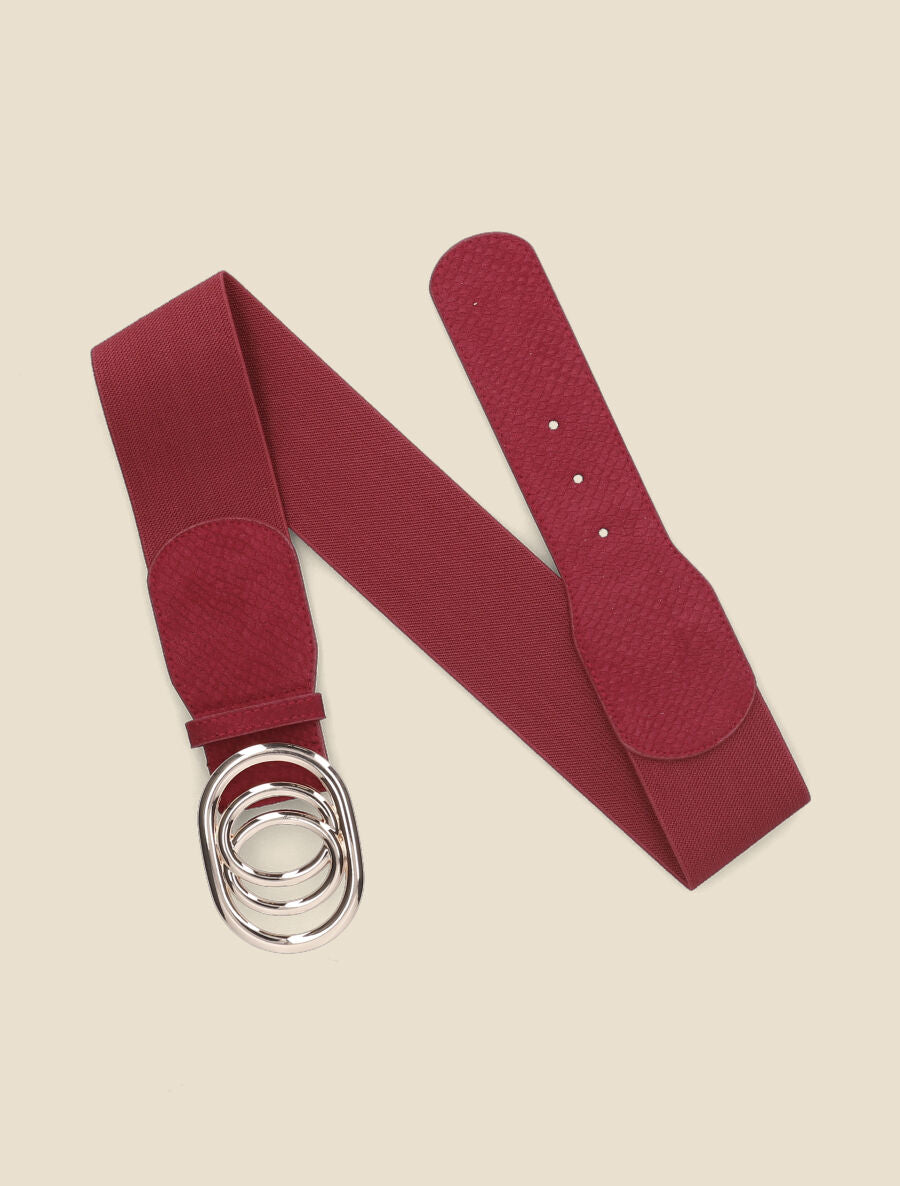 Ceinture élastiquée en suédine à imprimé python - Rouge - 1