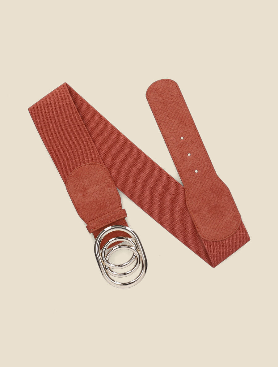 Ceinture élastiquée en suédine à imprimé python - Orange - 1