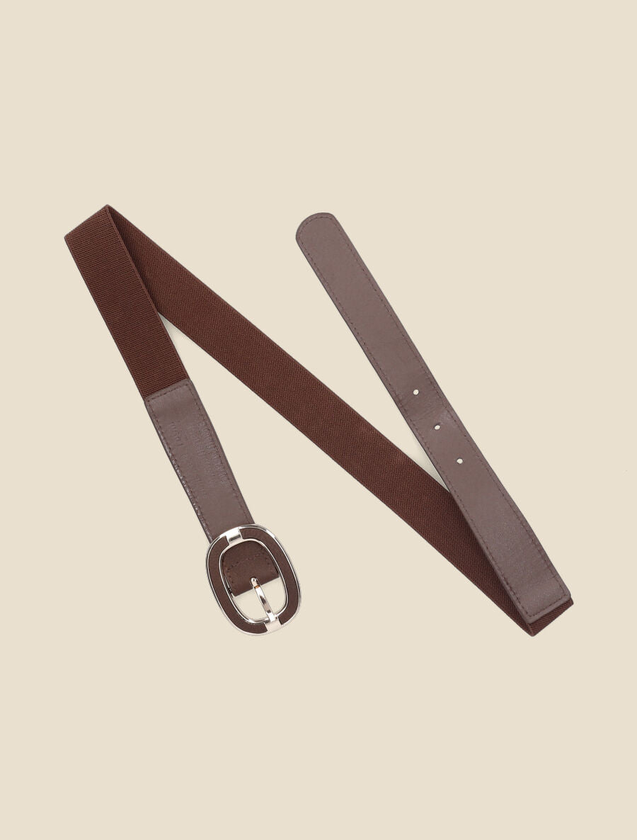 Ceinture élastiquée en simili - Marron - 1