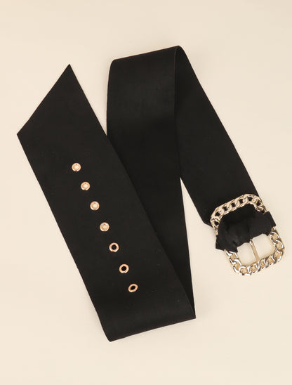 Ceinture large en suédine à boucle style chaîne - Noir - 2