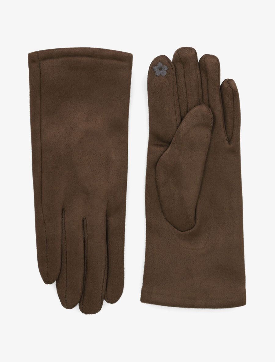 Gants unis en suédine - Marron - 2
