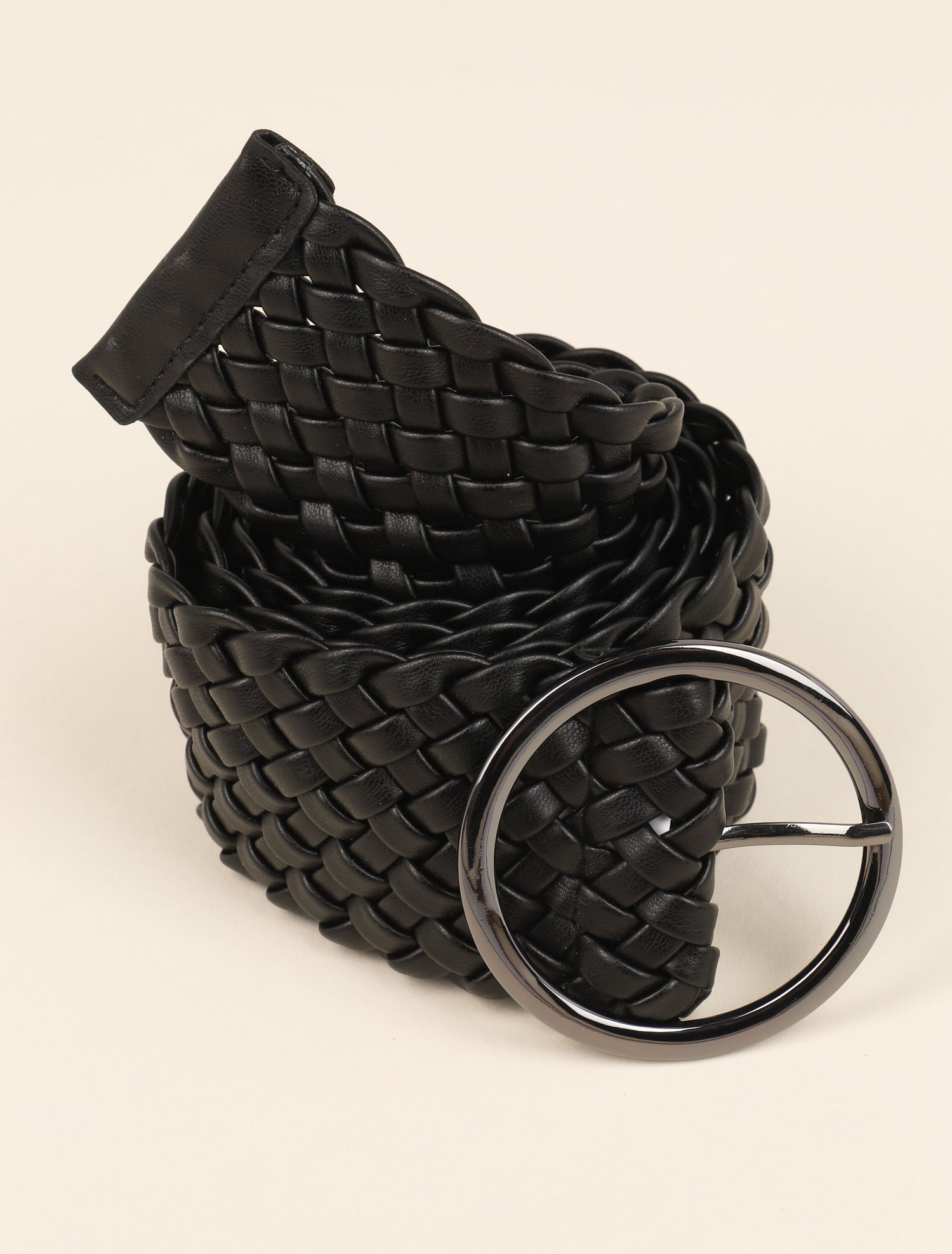 Ceinture tressée à boucle ronde métallique - Noir - 2