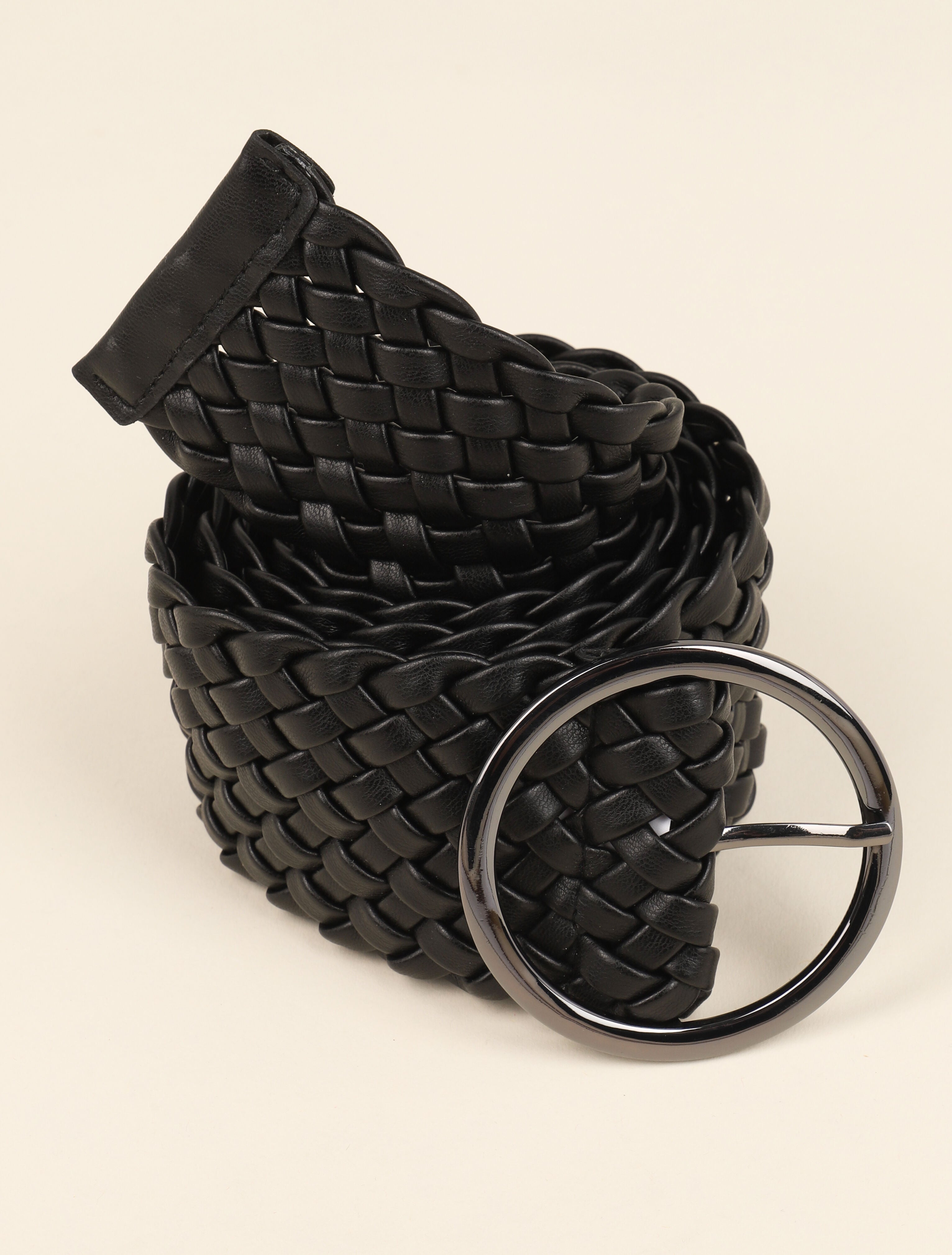 Ceinture tressée à boucle ronde métallique - Noir - 2