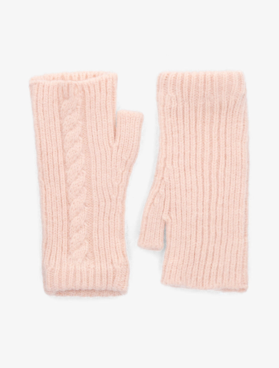 Mitaines unies en maille tressée - Rose - 2