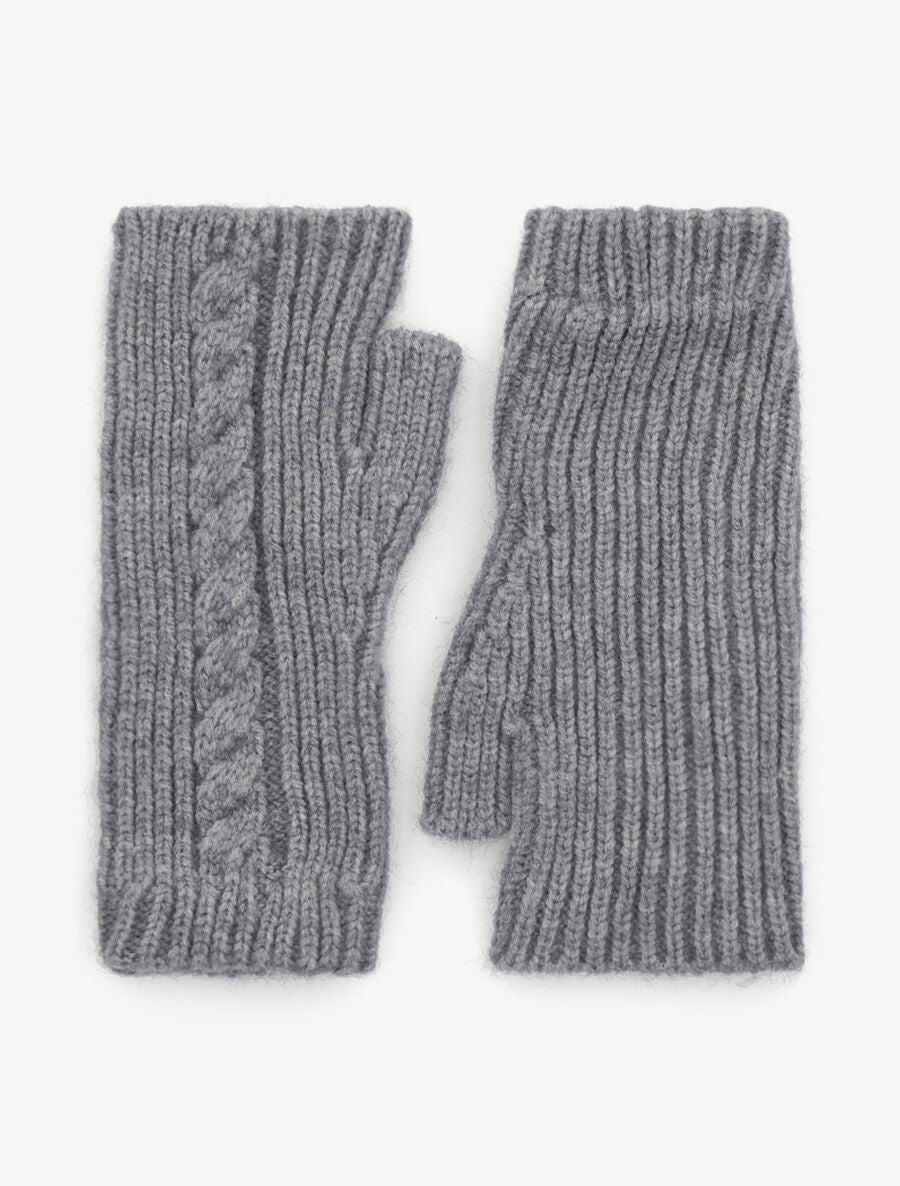 Mitaines unies en maille tressée - Gris - 1