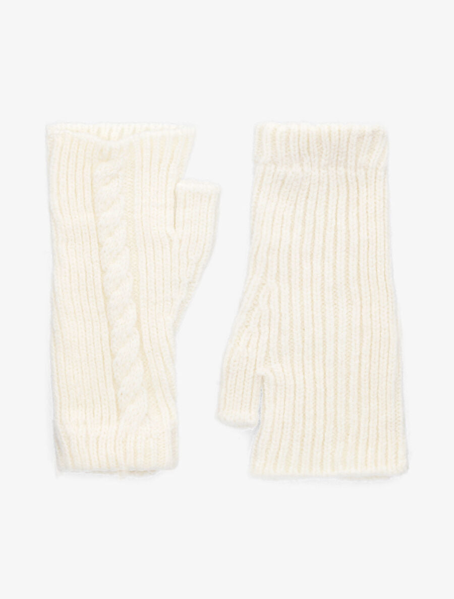 Mitaines unies en maille tressée - Blanc - 1