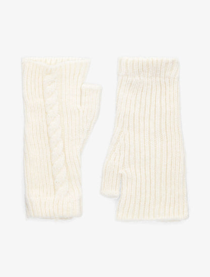 Mitaines unies en maille tressée - Blanc - 1