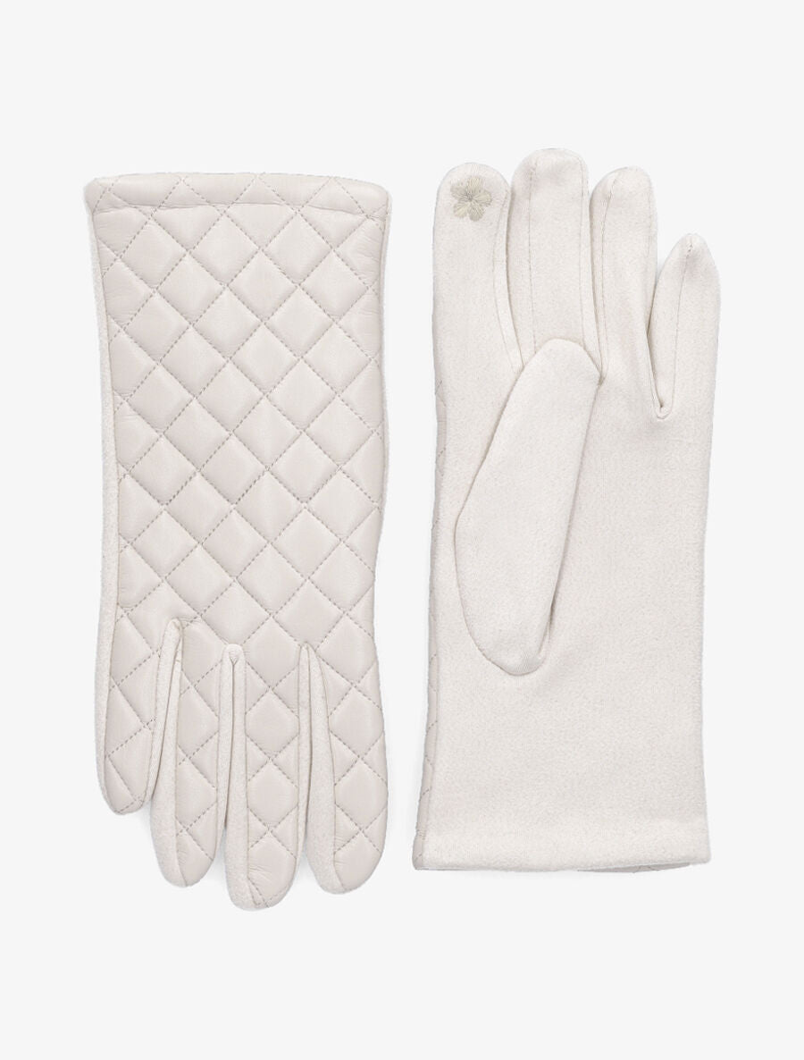 Gants en simili à motifs quadrillé - Beige - 2