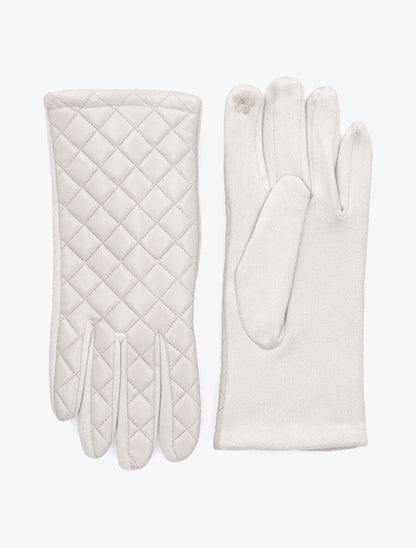 Gants en simili à motifs quadrillé - Beige - 2