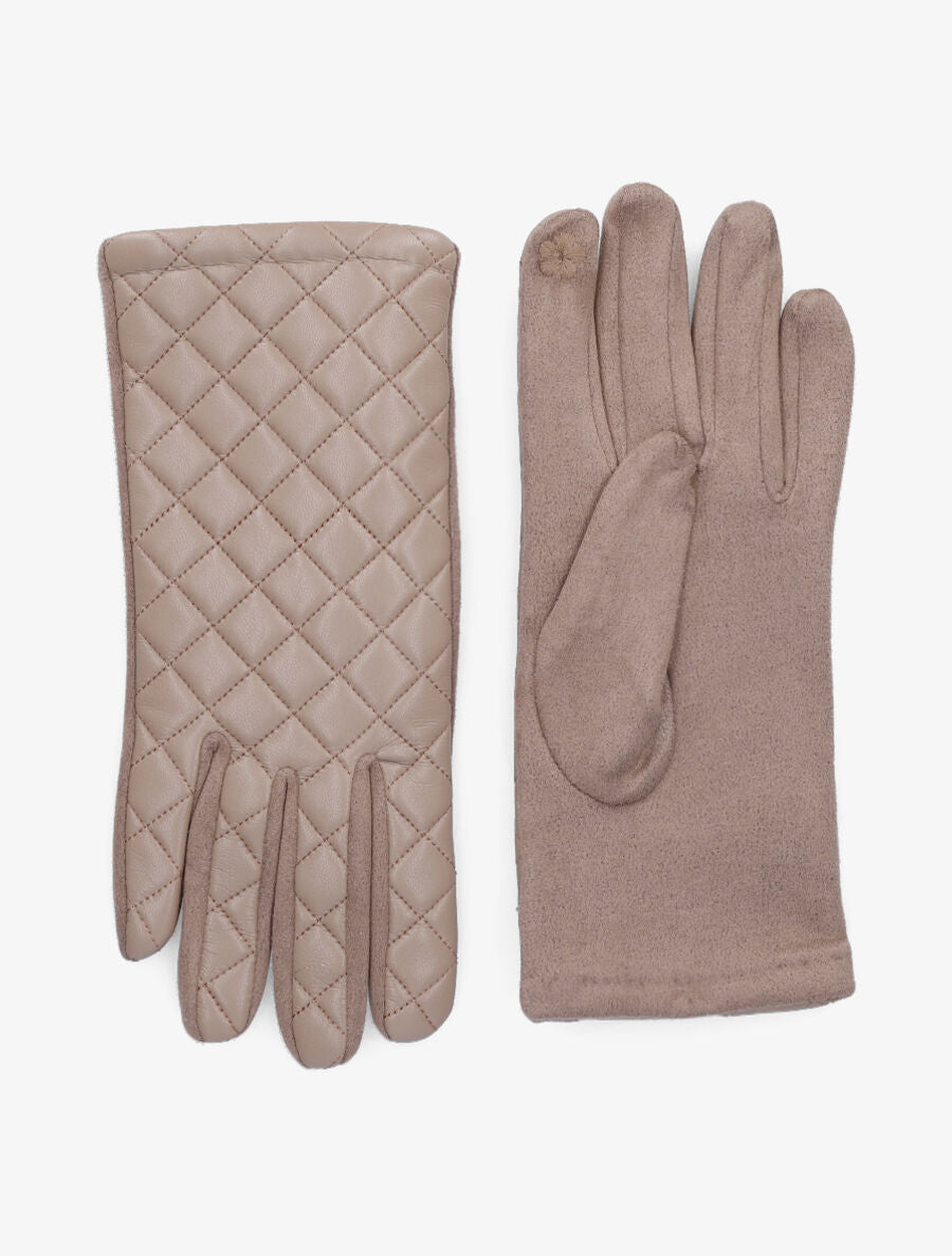 Gants en simili à motifs quadrillé - Taupe - 2