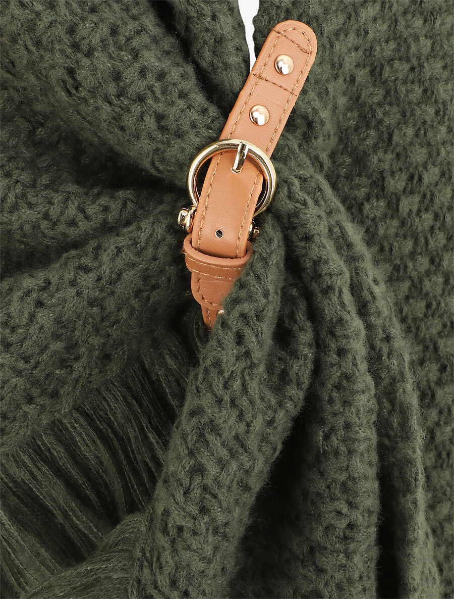Châle uni en maille - Kaki - 3