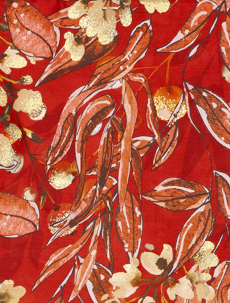 Foulard à imprimé feuillages et détails irisés - Rouge - 2