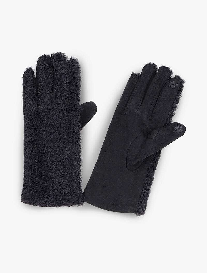 Gants en suédine et fausse fourrure - Noir - 1