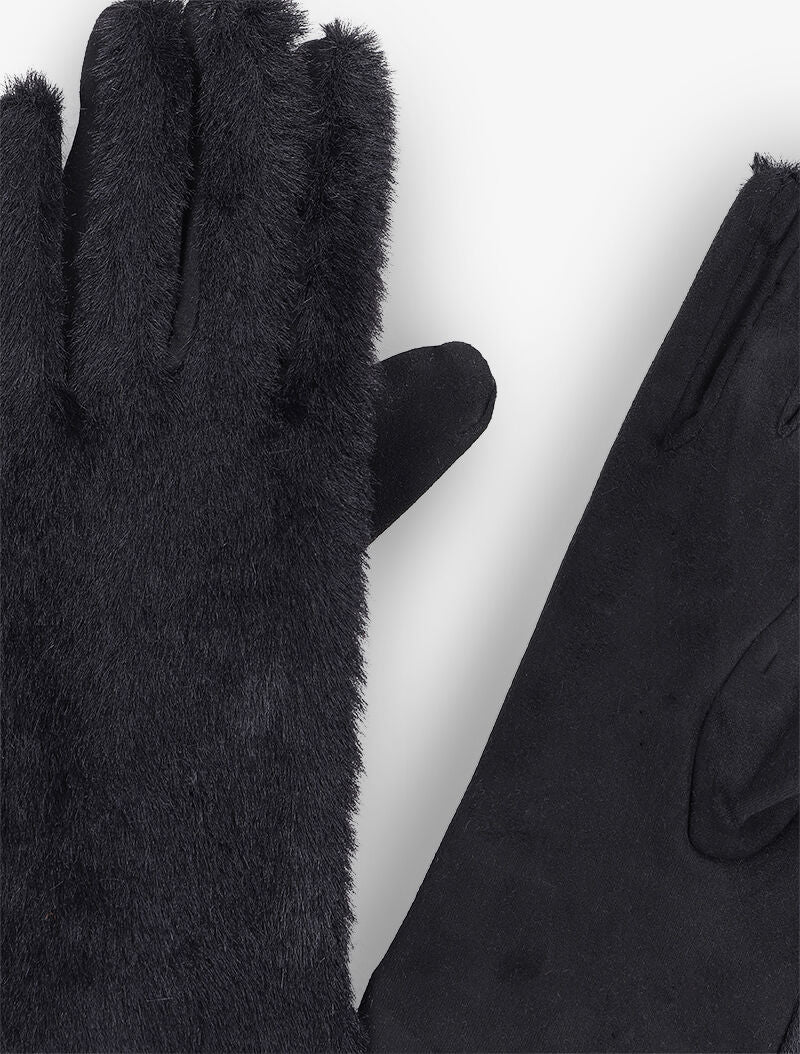 Gants en suédine et fausse fourrure - Noir - 2