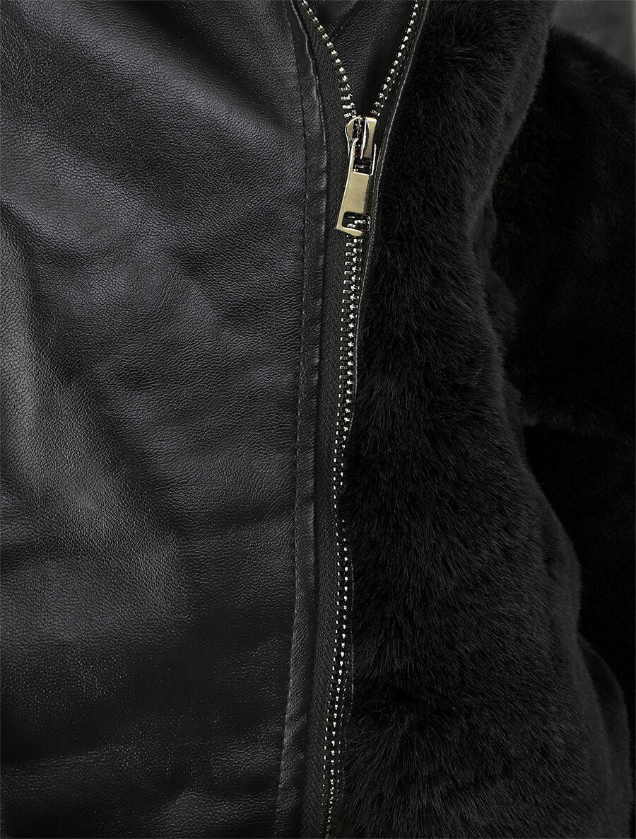 Perfecto en simili et fourrure synthétique - Noir - 3