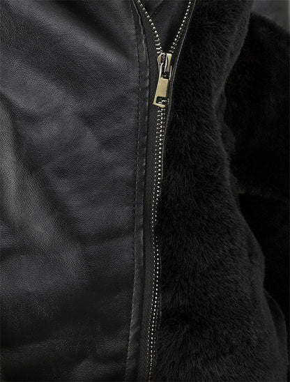 Perfecto en simili et fourrure synthétique - Noir - 3