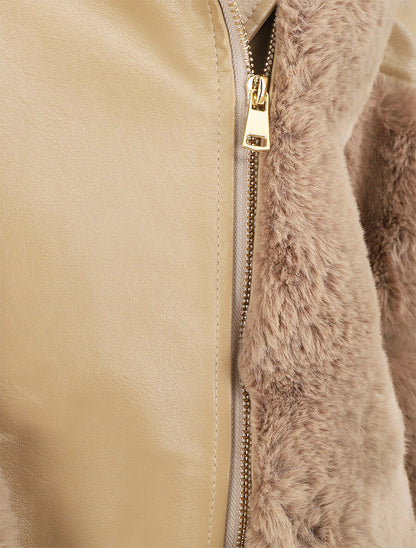 Perfecto en simili et fourrure synthétique - Taupe - 3