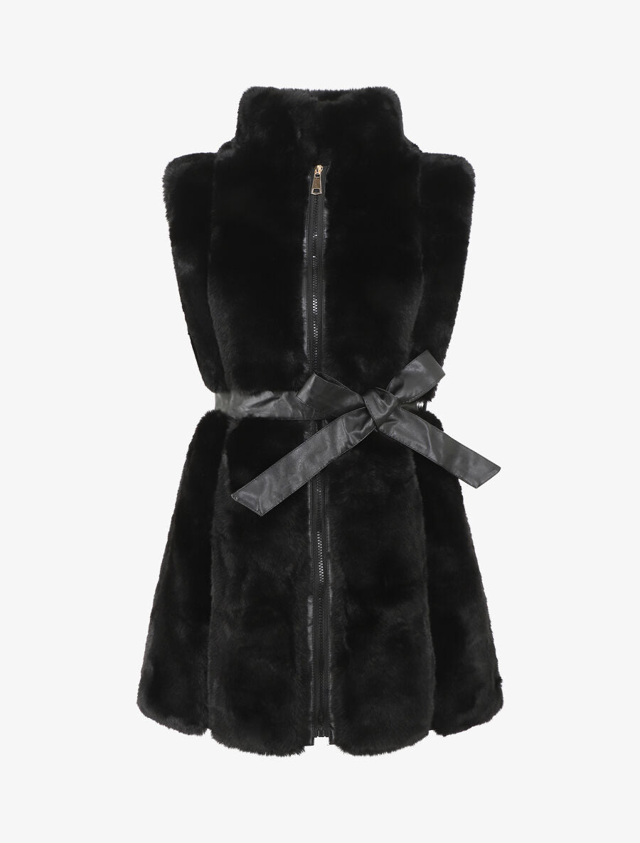 Veste longue ceinturée et zippée - Noir - 1