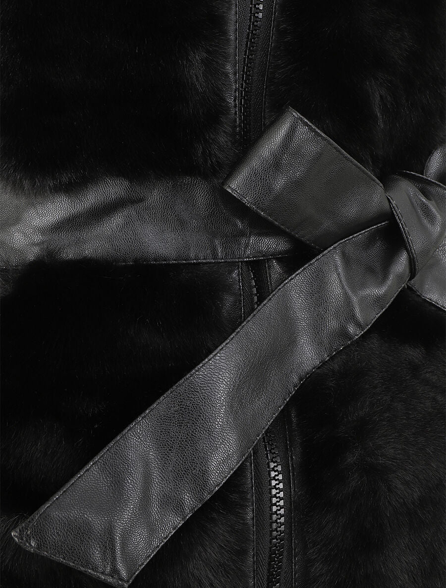 Veste longue ceinturée et zippée - Noir - 3