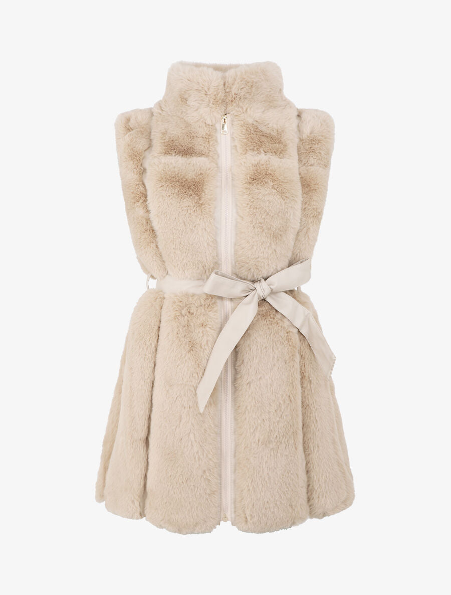 Veste longue ceinturée et zippée - Beige - 1