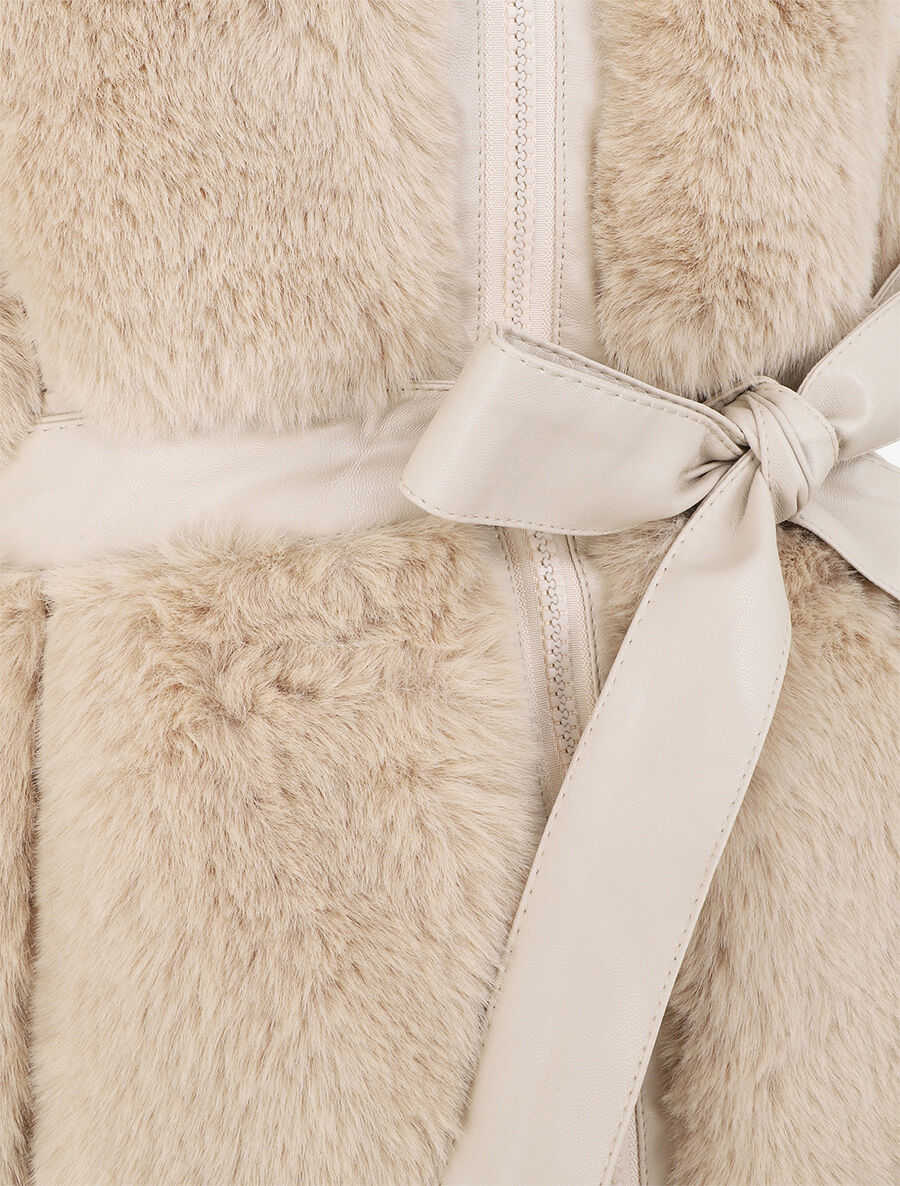 Veste longue ceinturée et zippée - Beige - 3