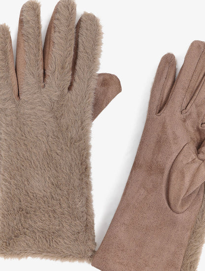 Gants en suédine et fausse fourrure - Taupe - 2