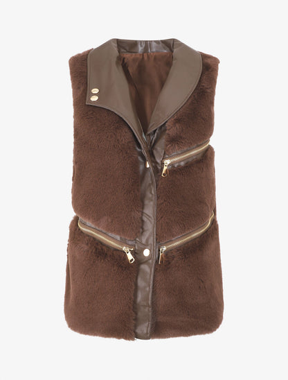 Veste sans manches à zips décoratifs - Marron - 4