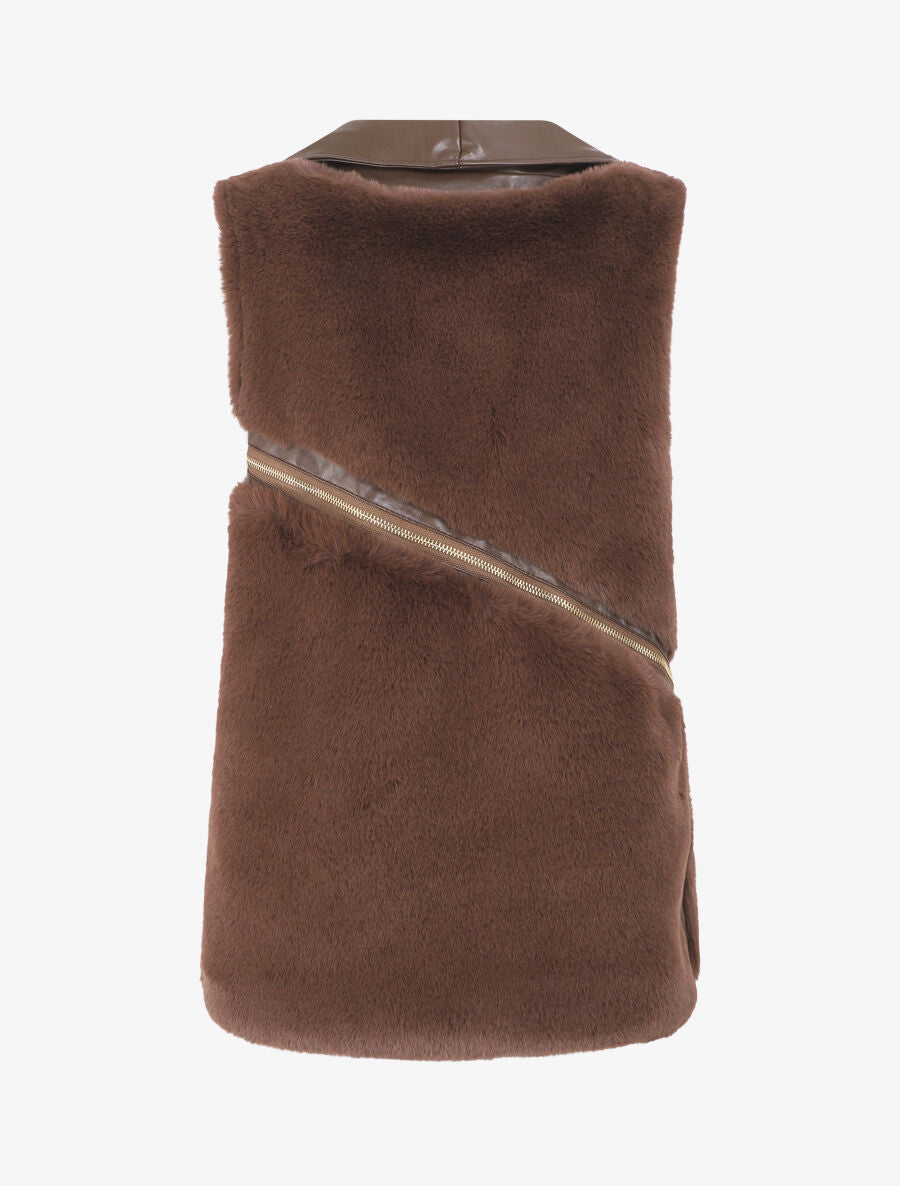 Veste sans manches à zips décoratifs - Marron - 2