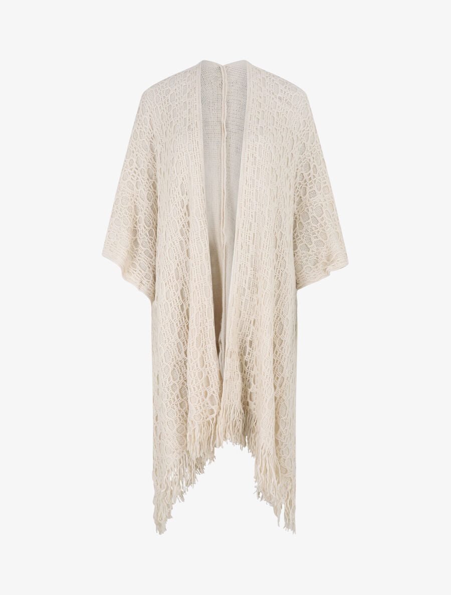 Châle en maille fantaisie à franges - Beige - 1