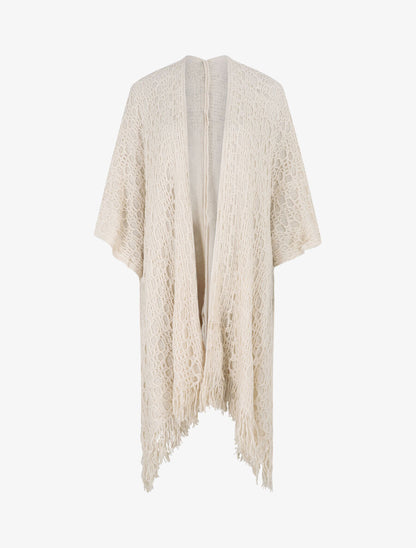 Châle en maille fantaisie à franges - Beige - 1