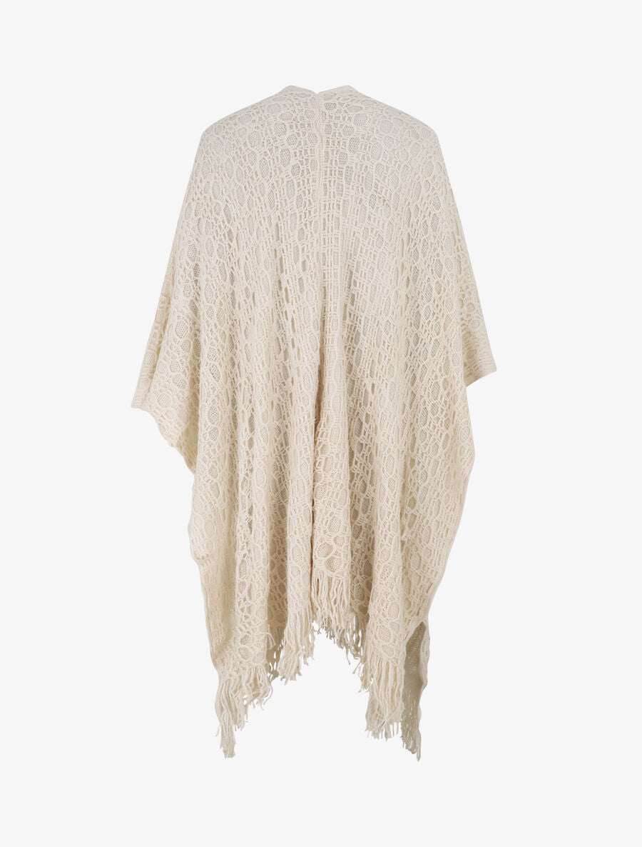 Châle en maille fantaisie à franges - Beige - 2