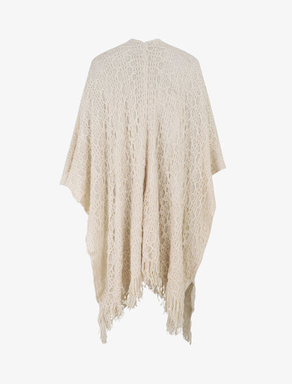 Châle en maille fantaisie à franges - Beige - 2