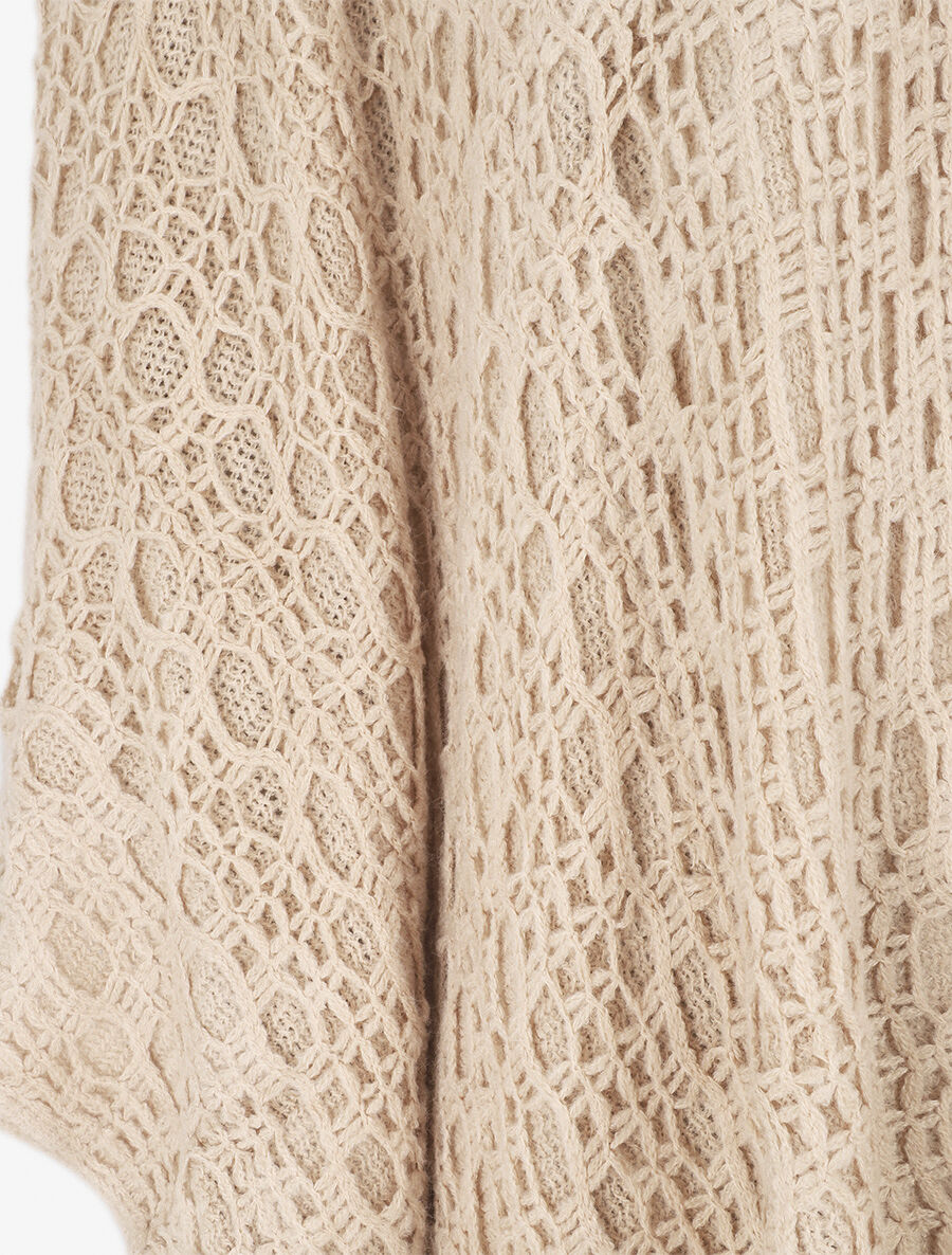 Châle en maille fantaisie à franges - Taupe - 3