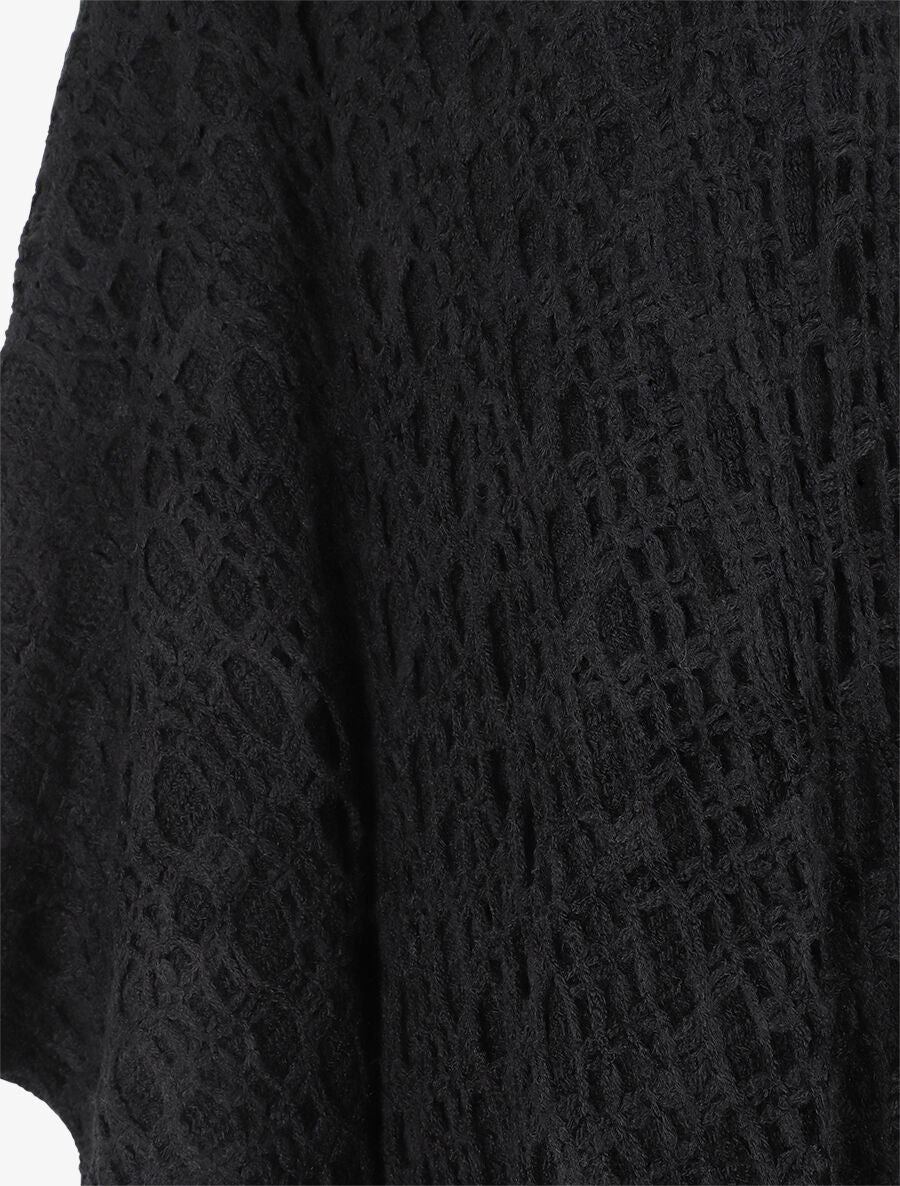 Châle en maille fantaisie à franges - Noir - 3