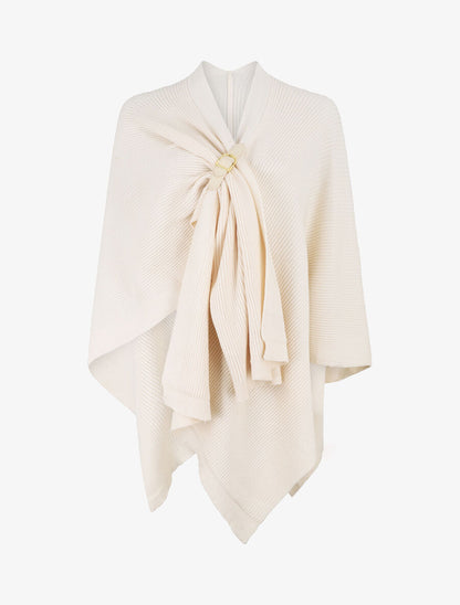Châle uni en maille côtelée - Beige - 1