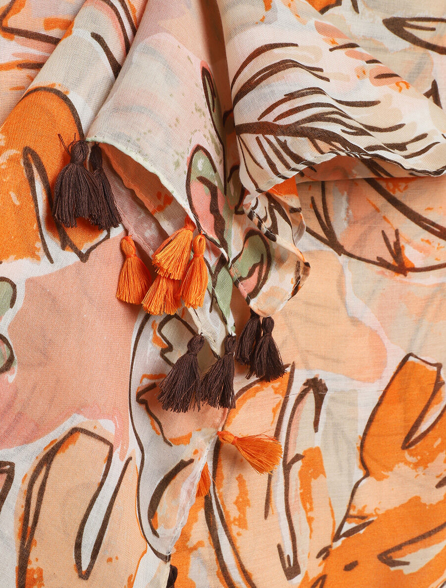 Foulard à imprimé grandes feuilles - Beige - 3