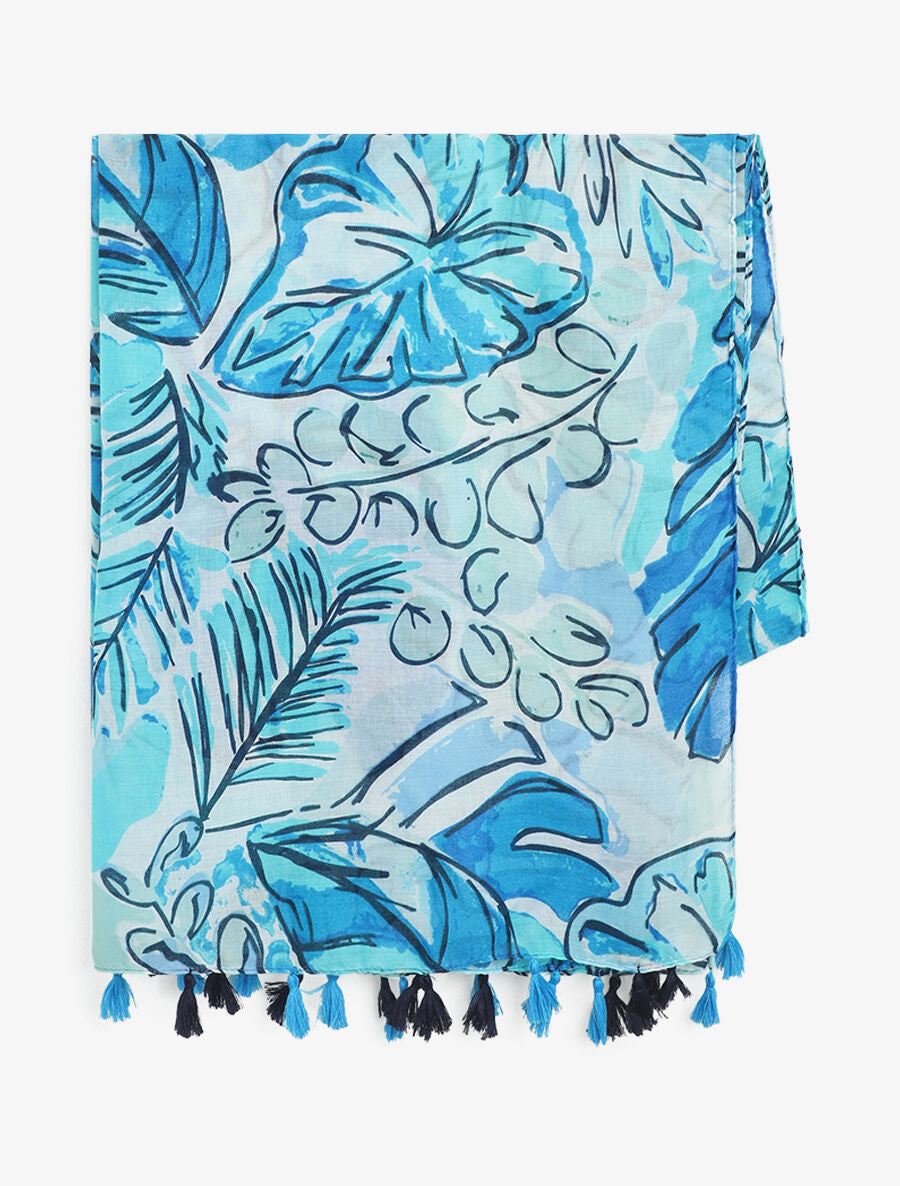 Foulard à imprimé grandes feuilles - Bleu - 2