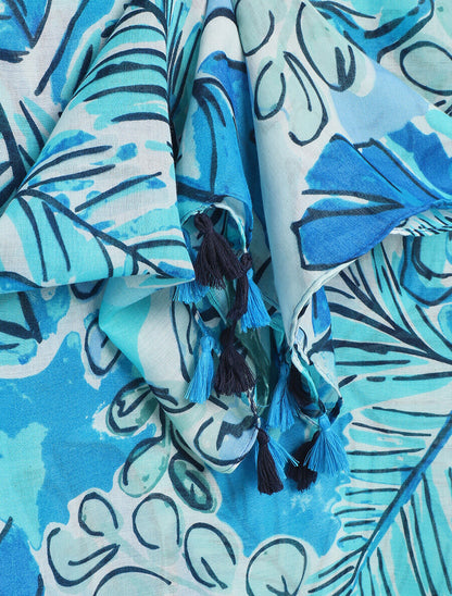 Foulard à imprimé grandes feuilles - Bleu - 3