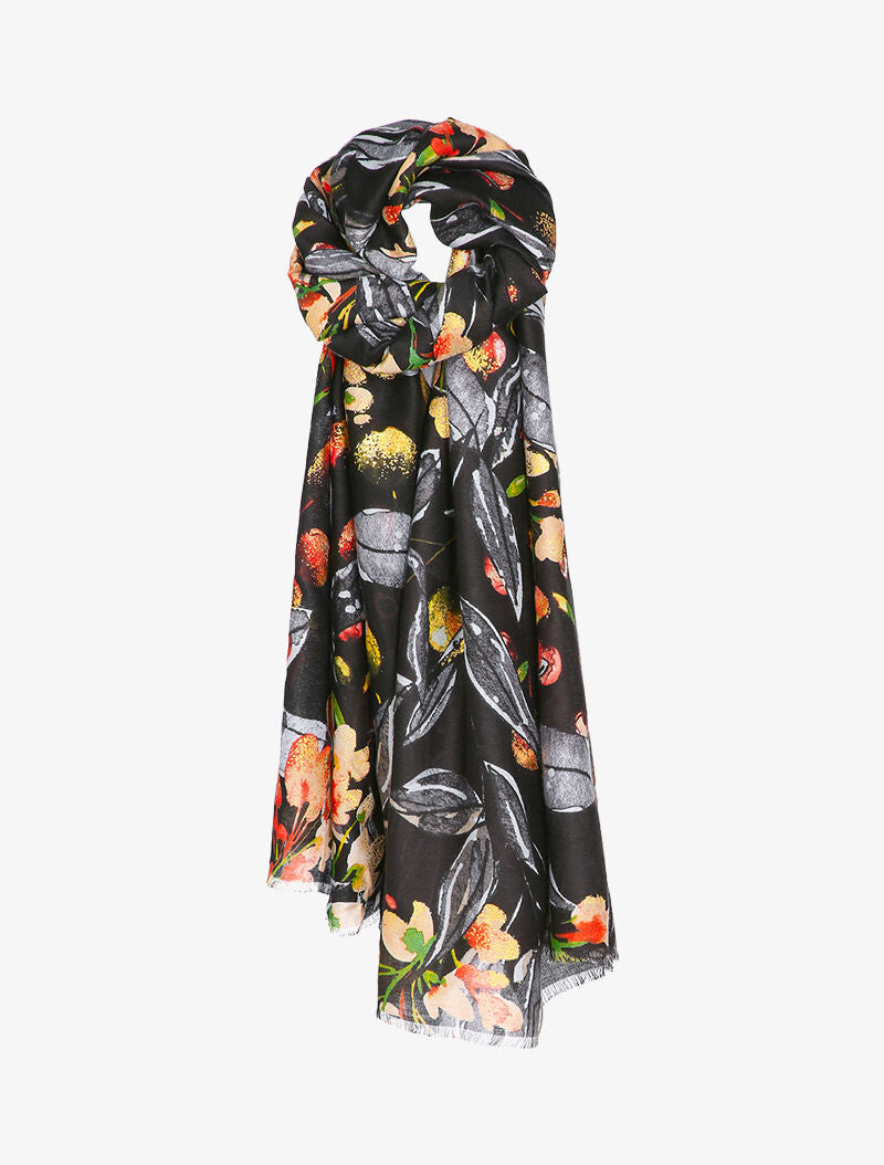 Foulard à imprimé feuillages et détails irisés - Noir - 1