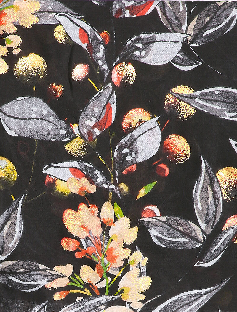 Foulard à imprimé feuillages et détails irisés - Noir - 2