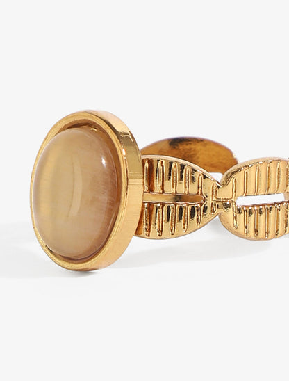 Bague ajustable dentelée à pierre - Or/beige - 3