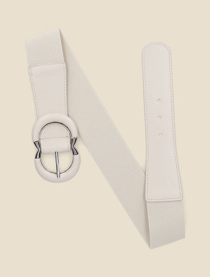 Ceinture élastiquée unie à boucle stylisée - Beige - 1