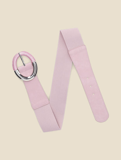 Ceinture élastiquée unie à boucle irisée - Rose - 1